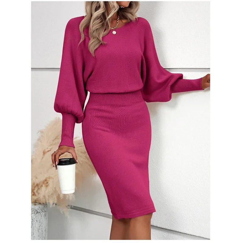 Knitted Sweater Dress Sexy Solid Color Hip Hugging Skirt Temperament Slimming Sweater Knitted Skirt for Women