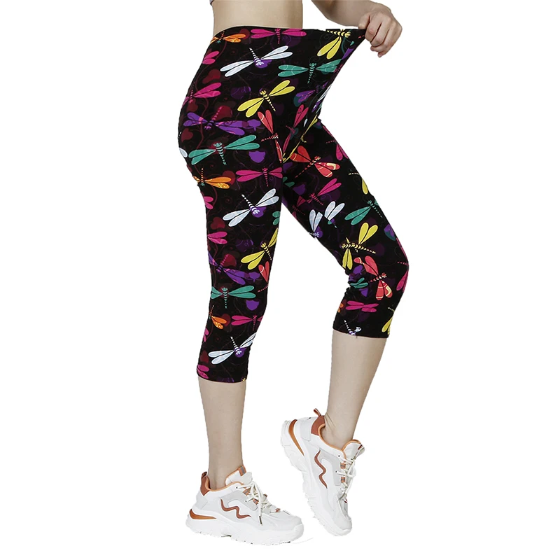 K468 New Colored Dragonfly Printed Leggings for WOMEN\'S Gym Sports, Summer WOMEN\'S Capris, Casual WOMEN\'S Pants