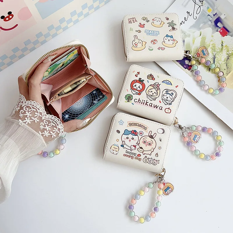 

Chiikawaed Cute Cartoon Women's Wallet Card Holder 2‑in‑1 Storage Bag High‑Aesthetic INS Style Keychain for Daily Use