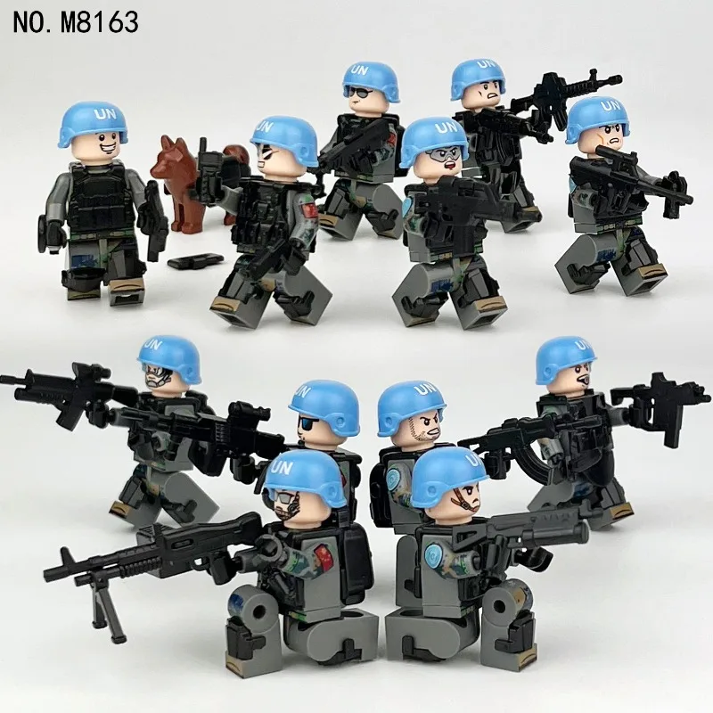 

Children of peacekeeping troops M8163 shield assembled small toys with weapons pieces.