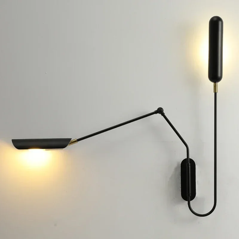 Modern Black Minimalist Wall Light Adjustable Long Arm Lamp for Bedroom Reading Bedside Lamps Living Room Wall Decor Lighting