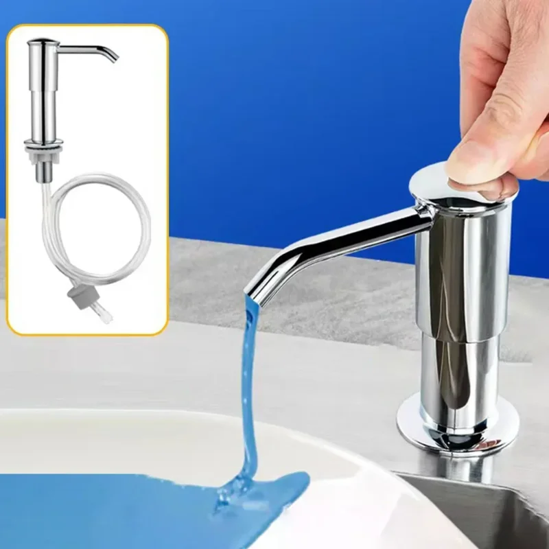 Kitchen Built-in Soap Dispenser Sponge Scrubber Holder Under Sink Countertop Dishes Liquid Dispenser with Extension Tube