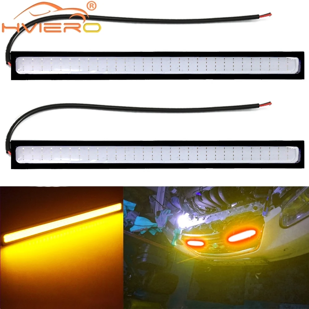 

2Pcs 14cm LED Car Yellow Double Row 60Leds Day Bright COB Auto Led Driving Daytime Running Lamp Fog Waterproof Light 12V Current