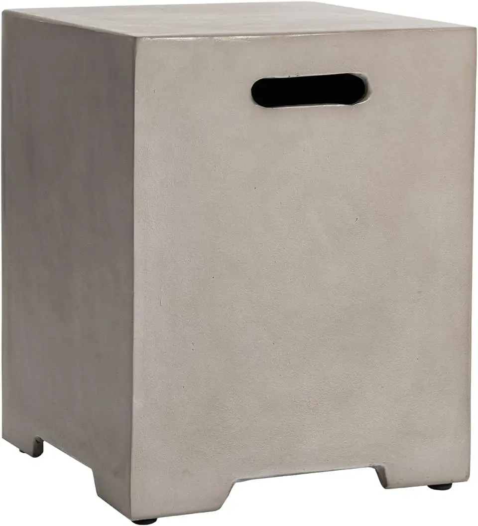 Outdoor Patio Propane Tank Cover Table, Concrete Material, Natural Grey, Hideaway Design