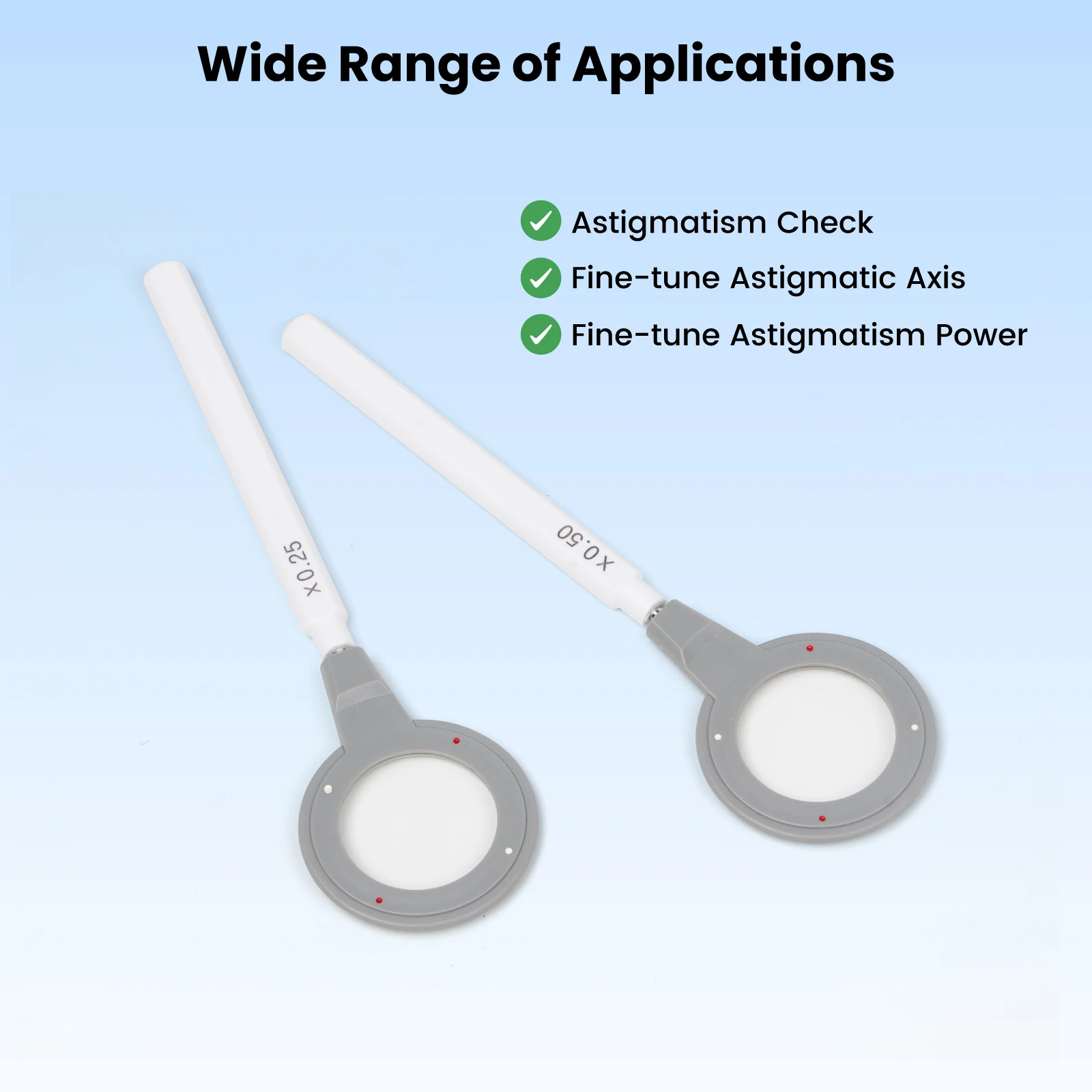 Jackson Cross Cylinder Lens, ±0.25D / ±0.50D Optional, Small Aperture Handheld Optometry Tool for Astigmatism Test