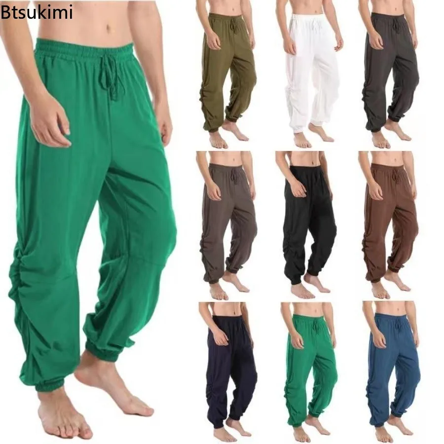 

Medieval Fashion Men Harun Pants Vintage Pirate Bandage Trouse Summer Cotton Hemp Plain Casual Loose Sports Pant Cosplay Costume