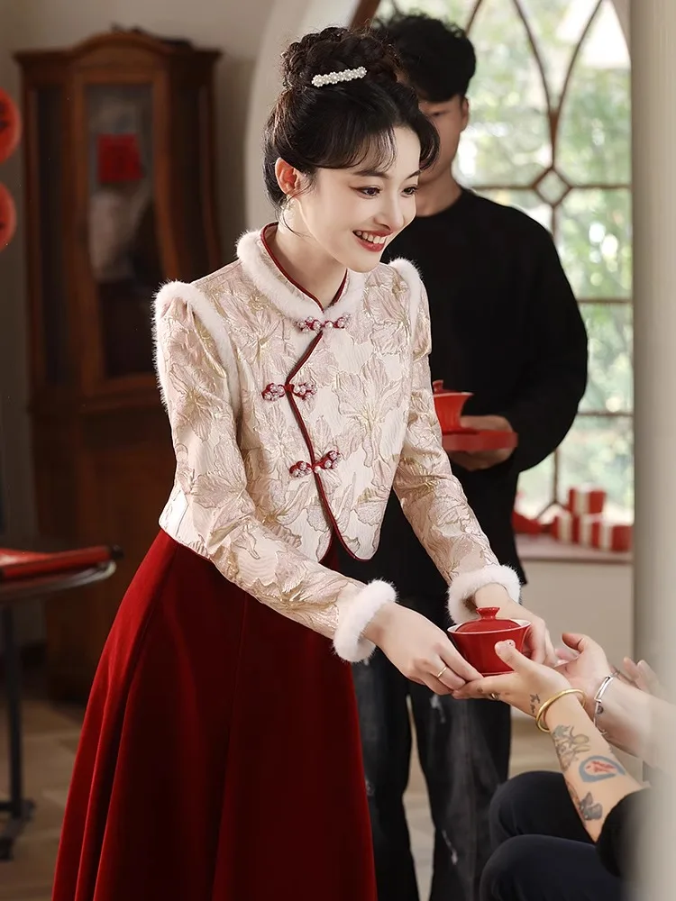 

Элегантное длинное свадебное платье в китайском стиле для невесты, весенний свадебный подарок