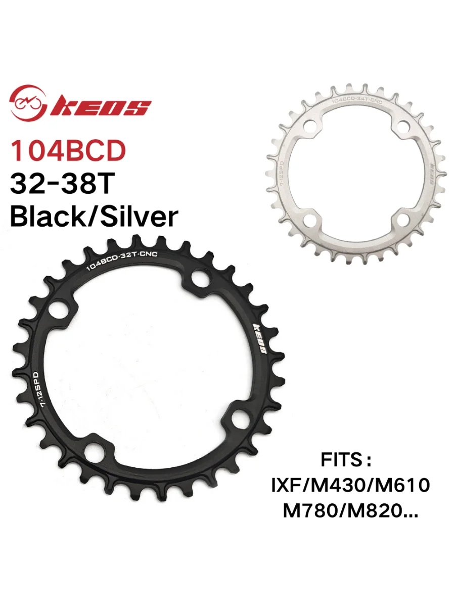AliExpress KEOS 104BCD 1x round chainring 32T/34T/36T/38T narrow-wide lightweight chainwheel(silver/black) for M370/IXF MTB/ROAD cranksets