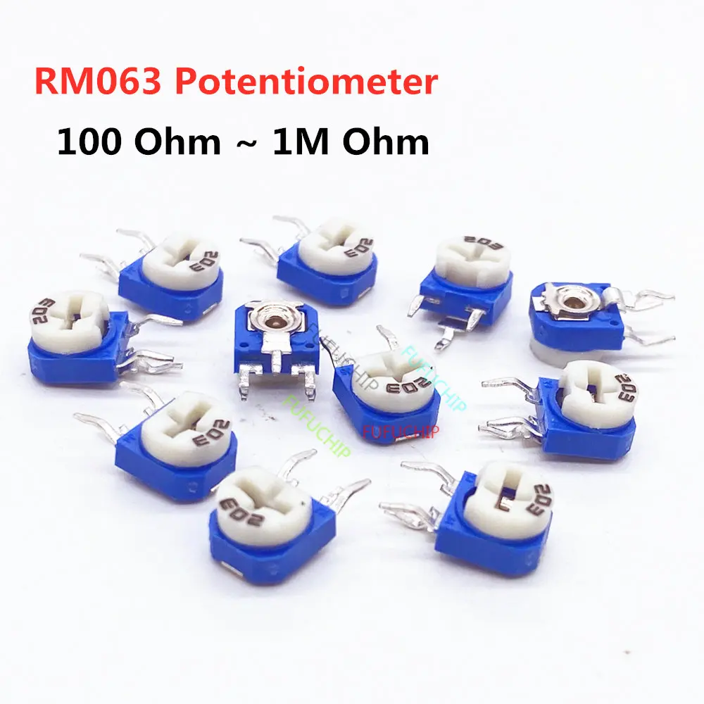 10pcs Rm063 Rm-063 100 200 500 1k 2k 5k 10k 20k 50k 100k 200k 500k 1m Ohm Trimpot Trimmer Potentiometer Variable Resistor