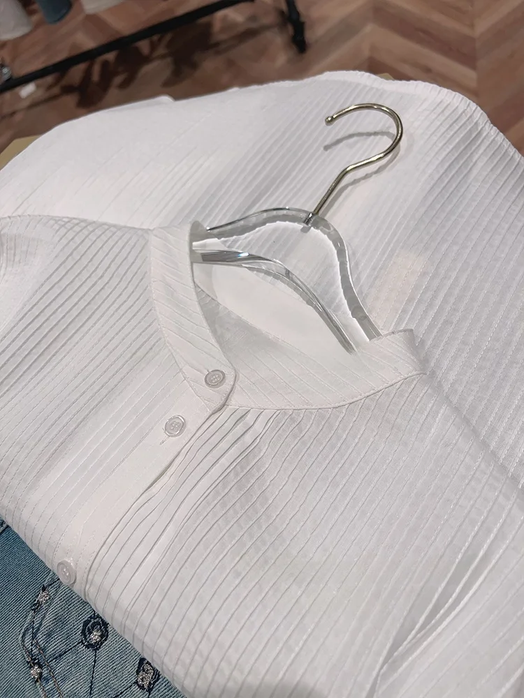 

Свободный крой Bubble Sve irt Женский однотонный отложной воротник Long Sve Cotton Commute Sle White irt Feel More с...