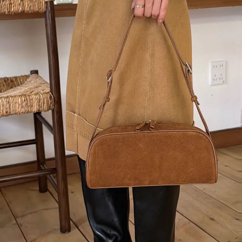 New retro suede Boston shoulder bag fashionable minimalist zipper underarm bag large capacity casual Suitable daily use handbag