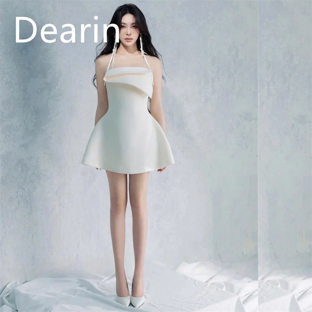 Customized Prom Dress Women Evening Dearin Halter A-line Mini Length Skirts Sleeveless Bespoke Occasion Dresses Formal Gown