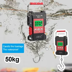 50Kg Full Waterproof Hanging Scale Portable Fish Hook Electronic Weighting Luggage Scale LCD Digital Scale with 1.5m Tape Ruler