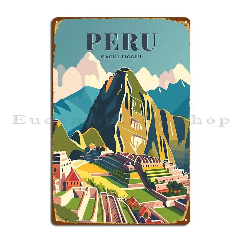 Machu Picchu Peru Andes Mountains Peruvian Hiking Metal Sign Vintage Painting Cinema Personalized Poster Tin Sign Poster