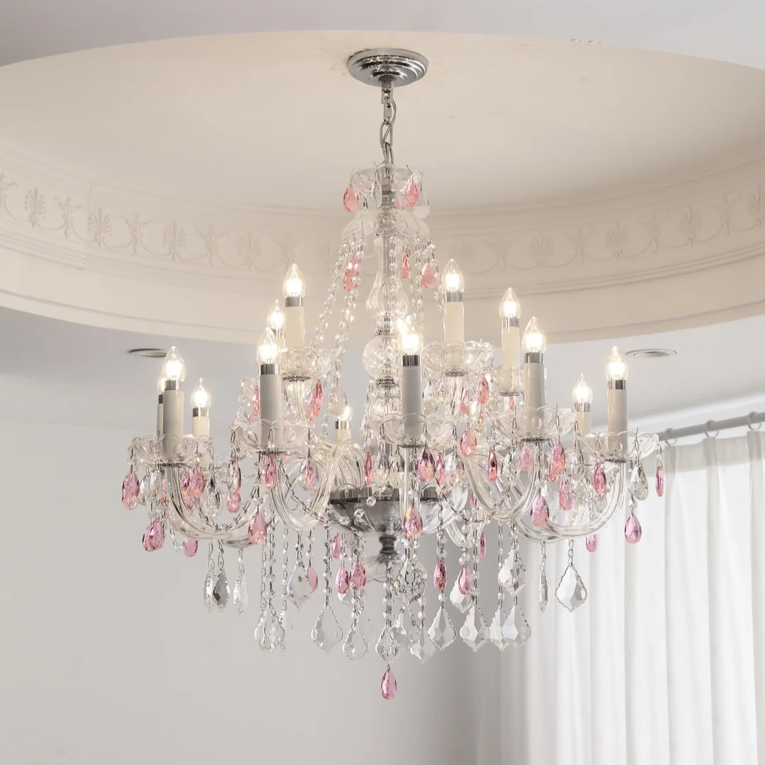 French Blue Crystal Candle Chandelier Luxury Romantic Glass E14 Pendant Lights Living Room Art Decor Led Lamparas Bedroom Lamp