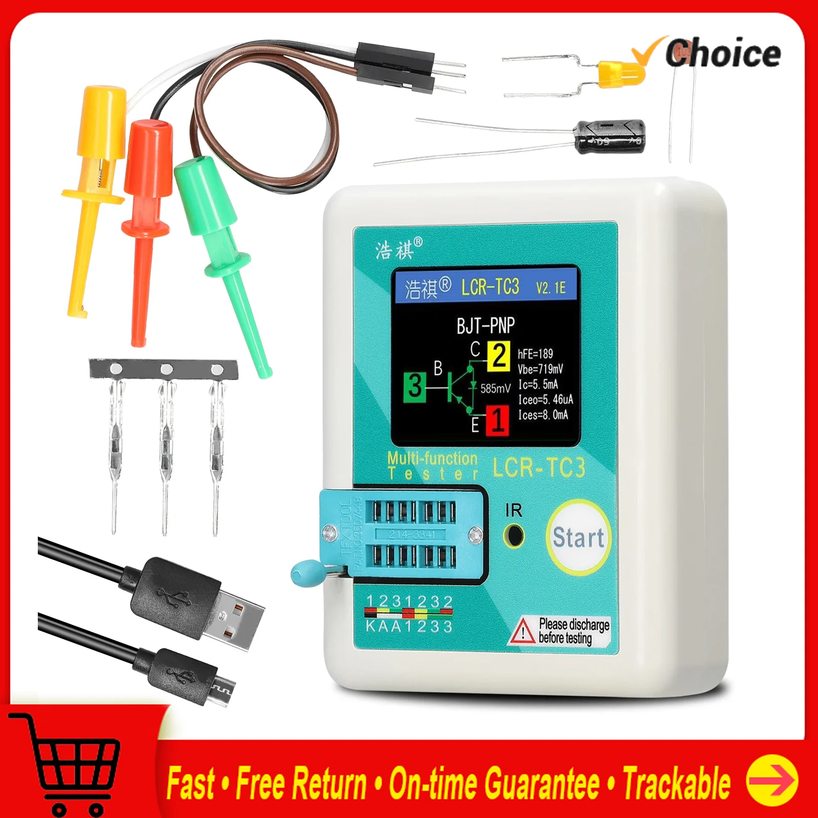 LCR-TC3 Transistor Tester Zener Diode Tester TFT Voltage Regulator Diode NPN PNP Bipolar Transistor Resistor Potentiometer