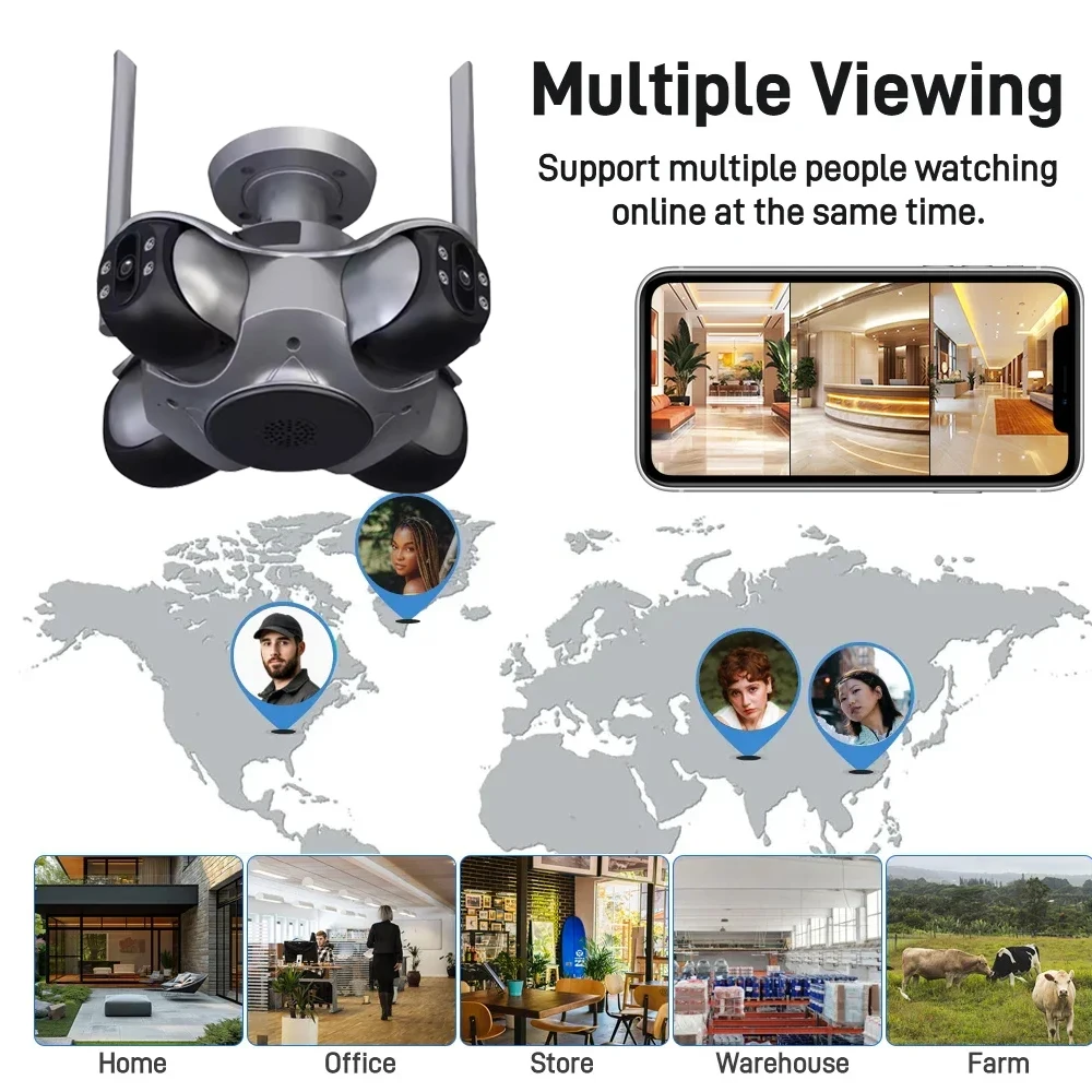 16MP Home Security Outdoor WiFi Camera 4 Lens 4 Screen PTZ CCTV Wireless Surveillance Security Protection  Cam