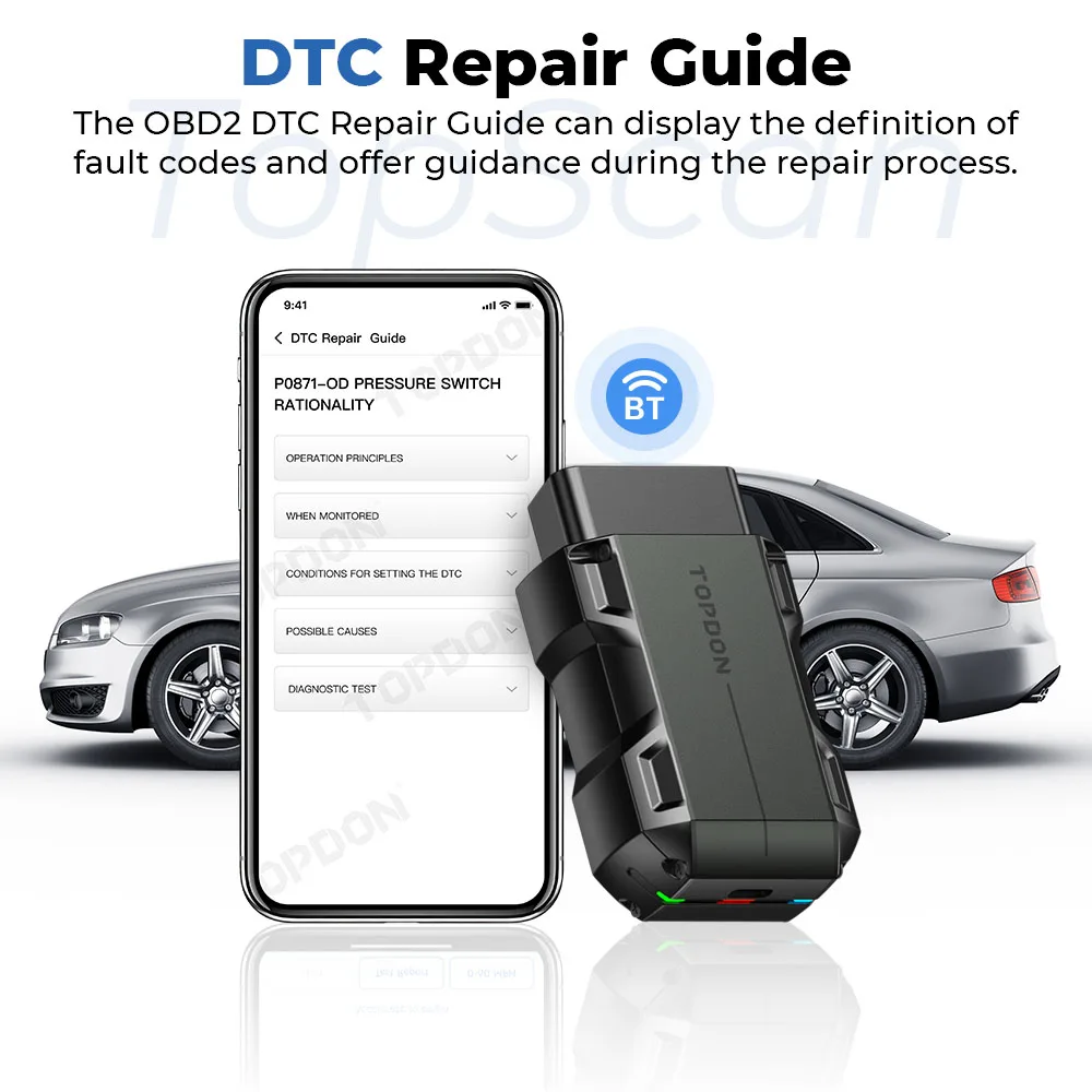 

TOPDON Topscan Lite 70+ Бренды 8 функций сброса OBD2 Двунаправленная полная диагностика системы Автомобильный диагностический сканер OBD2