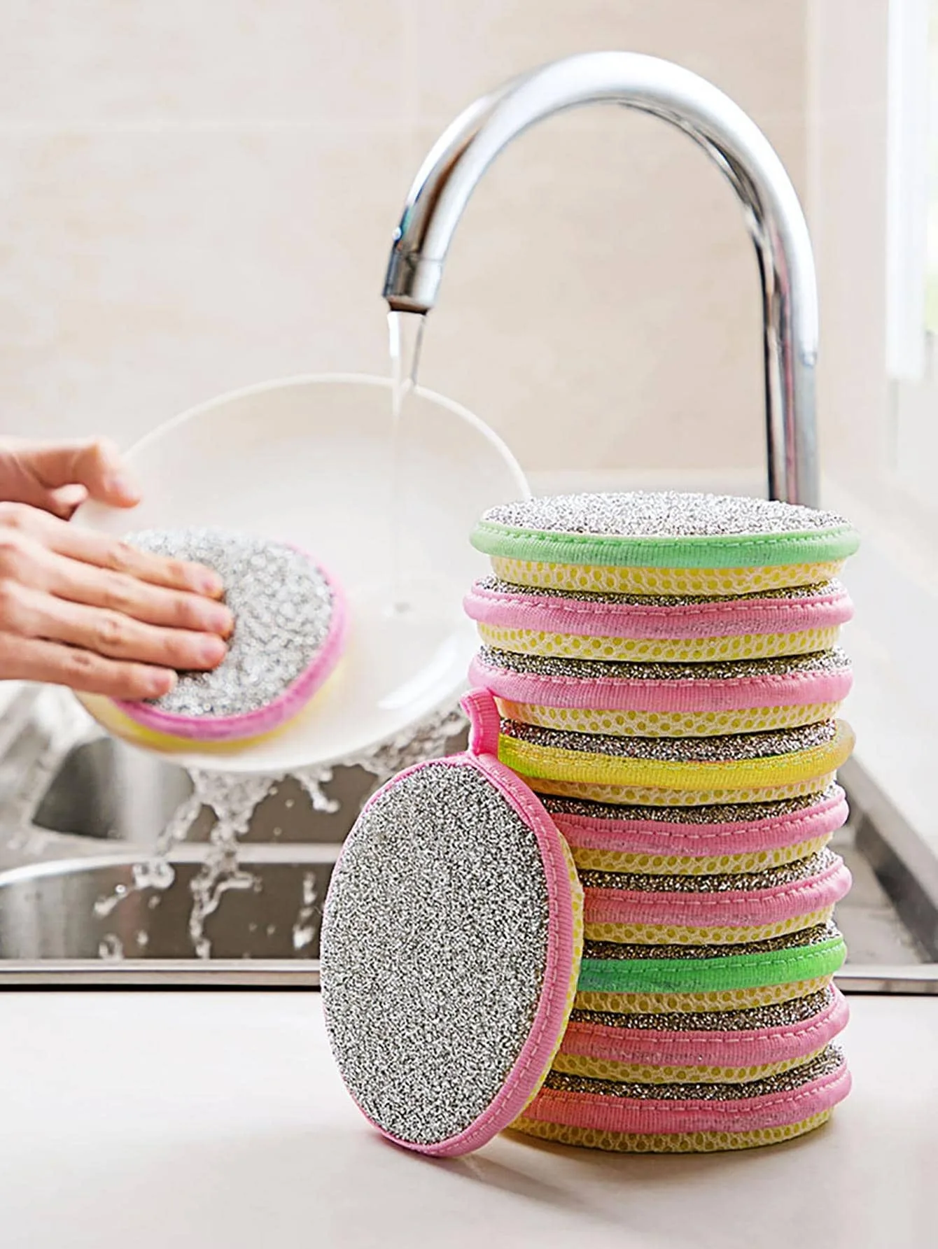 

10pcs Double-sided Cleaning Sponge For Pans, Pots, Dishes - Multifunctional Household Cleaning Tool - Dishwashing Brush Spin mop