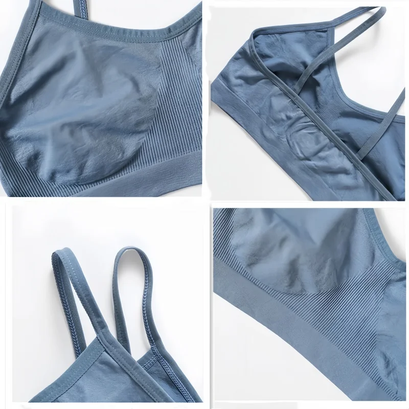 Conjunto de sujetador sin costuras para mujer, Bralette Sexy, ropa interior femenina, conjunto de lencería, Tops acanalados, Top corto elástico sin mangas, 2 piezas