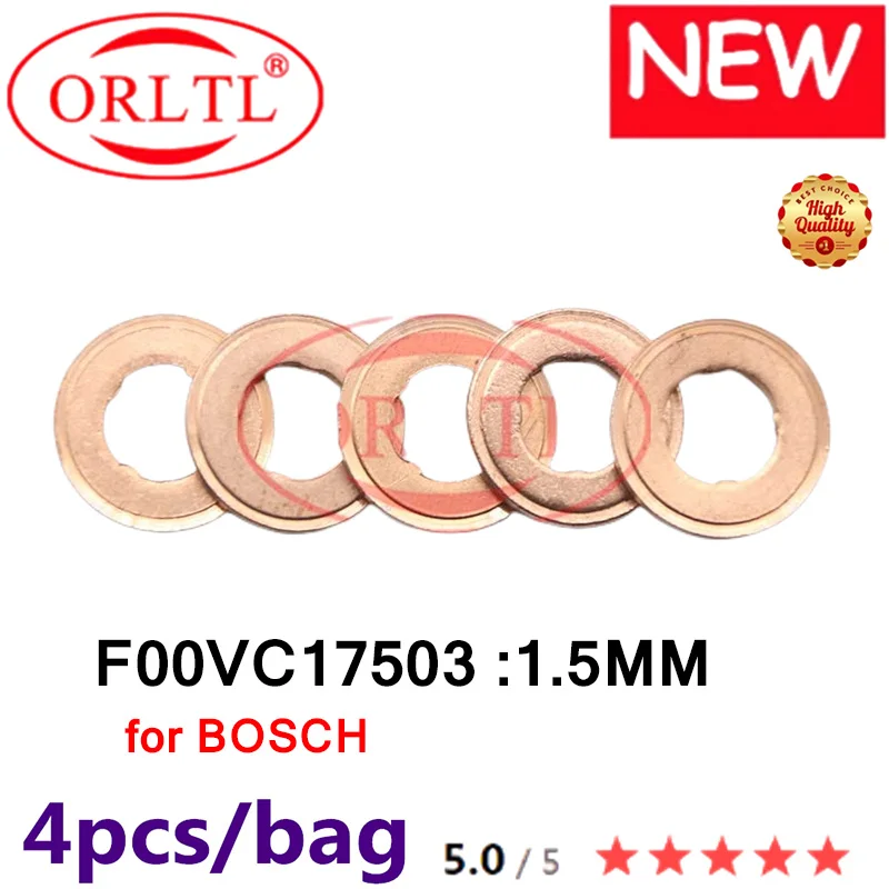 4PCS ORLTL F00VC17503 1.5MM Injector Washer Shims Copper Rings Gasket Thickness 7.1*15*1.5 for BOSCH