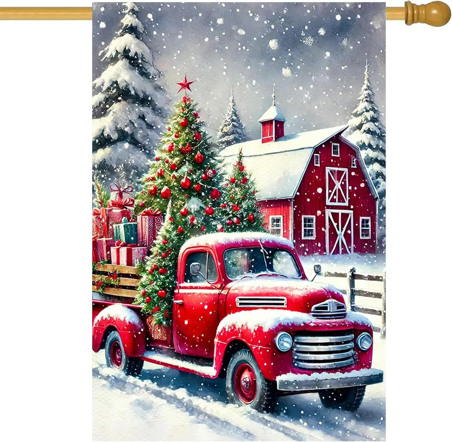 BlissYard Merry Christmas House Flag Red Truck Barn Garden Flag 28x40 Inch Double Sided Winter Holiday Outdoor Banner for Ya jjp