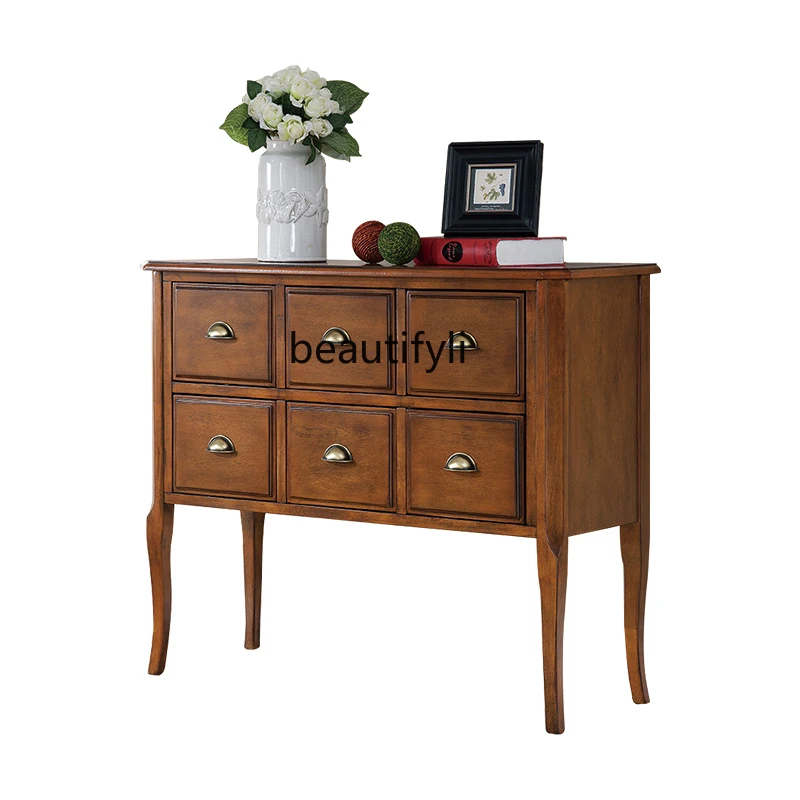 

Entrance cabinet French retro wind cabinet against the wall solid wood, drawer cabinet European storage storage