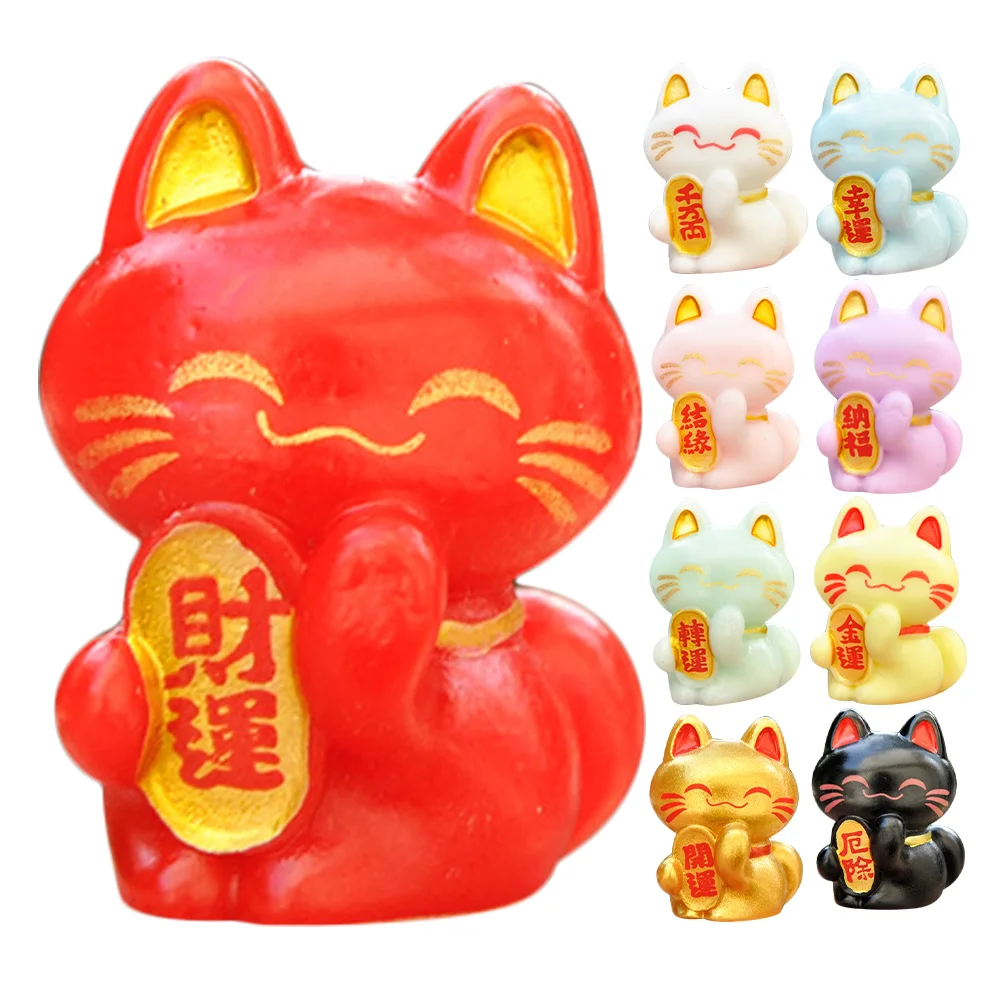 9 Pcs Cat Car Decoration Miniature Lucky Figurine Landscape Fortune Statues Office Japandi Home