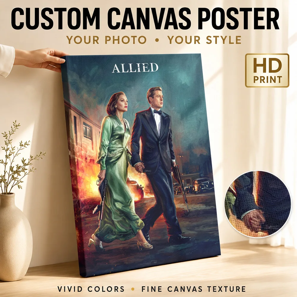 Allied Movie  Art Canvas Print Poster Custom Photo Vintage Movie Canvas Wall Art for Bedroom Decor Ready to Hang Gift for Fans