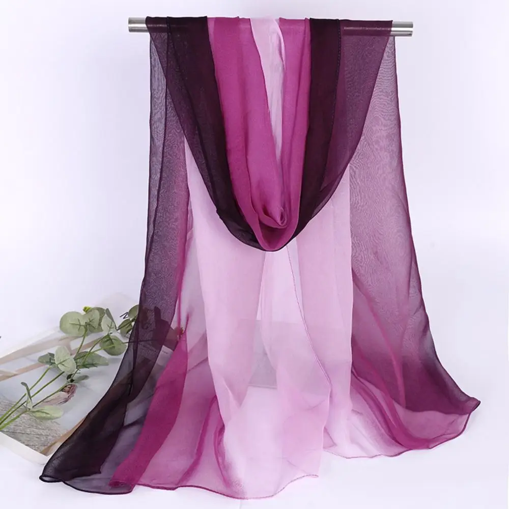 Chic Gradient Color Simulation Silk Scarf Silky Touch 50*160CM Shawl Hijab Sun Protection Thin Evening Shawl for Women