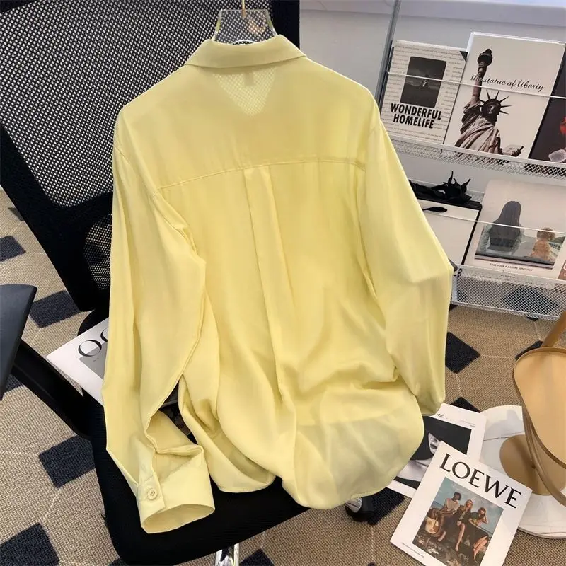 Streetwear Solid Color All-match Loose Blouse Female Shirring Drawstring Spring Autumn Korean Polo-Neck Single-breasted Shirt