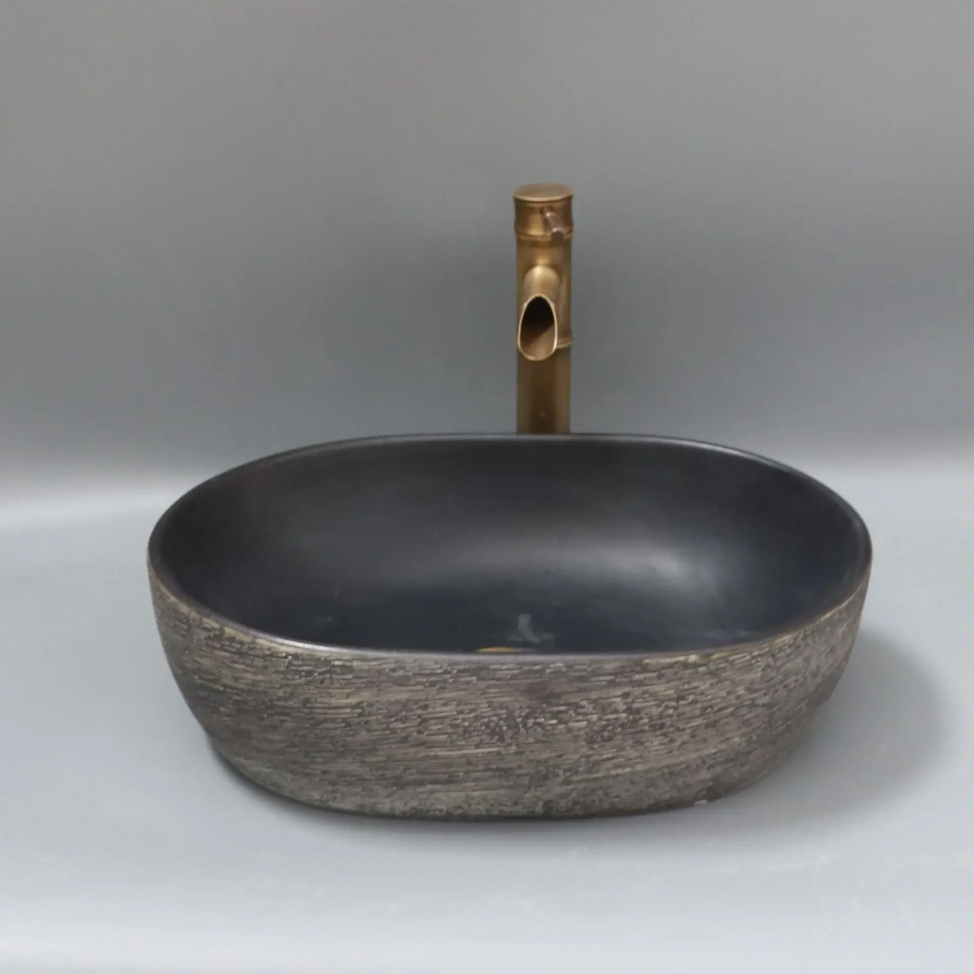 Small winter melon retro countertop basin black wash basin square Chinese art washbasin ceramic washbasin basin household