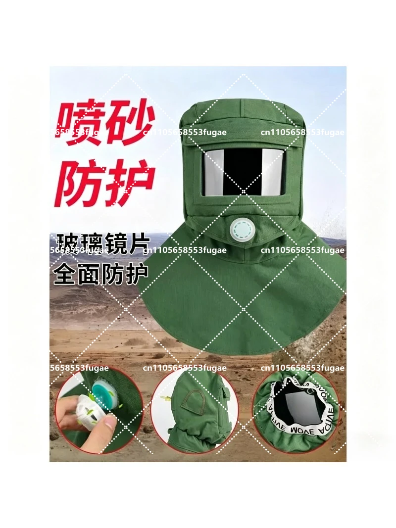 Sandblasting Cap Dustproof and Splash Proof Thickened Canvas Top Cover Hood Shawl Cap Glass Screen with Ventilation Helmet