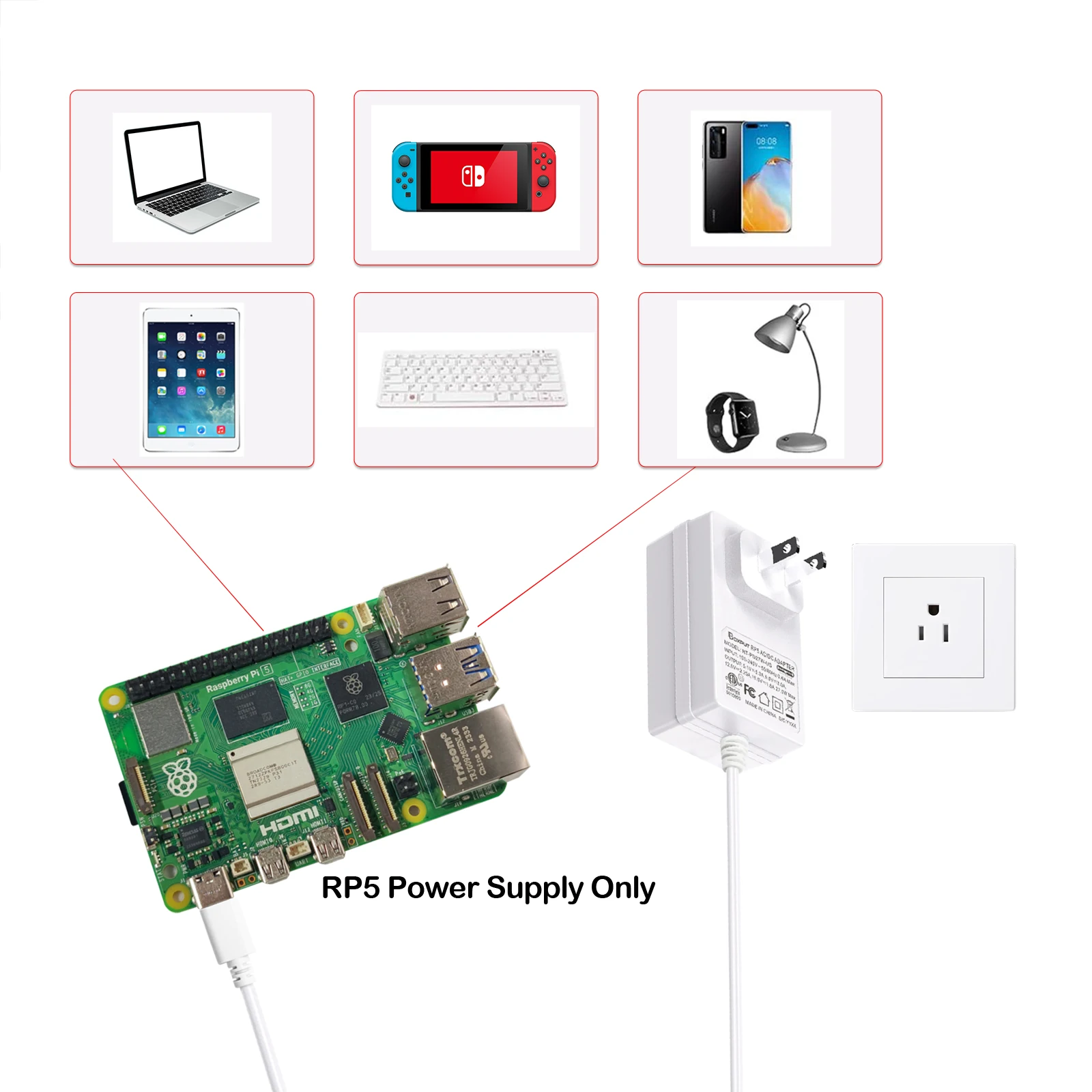 Блок питания для Raspberry Pi 5, 27 Вт, USB Тип C, 1,2 м