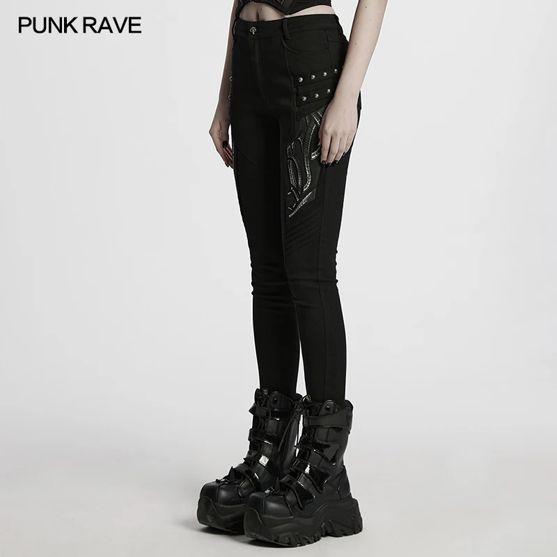 PUNK RAVE Women's Cyberpunk Tight Leggings Oblique 3D Flying Edges Strong Sense Style Personalized Handsome Rousers Streetwear