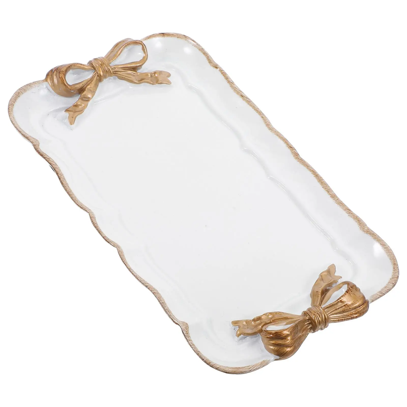 

Dessert Tray Jewelry Plate Vintage Bowknot Hand Painted Resin Macaron Color Snack Tray Photo Props Eco Friendly Non Toxic Solid