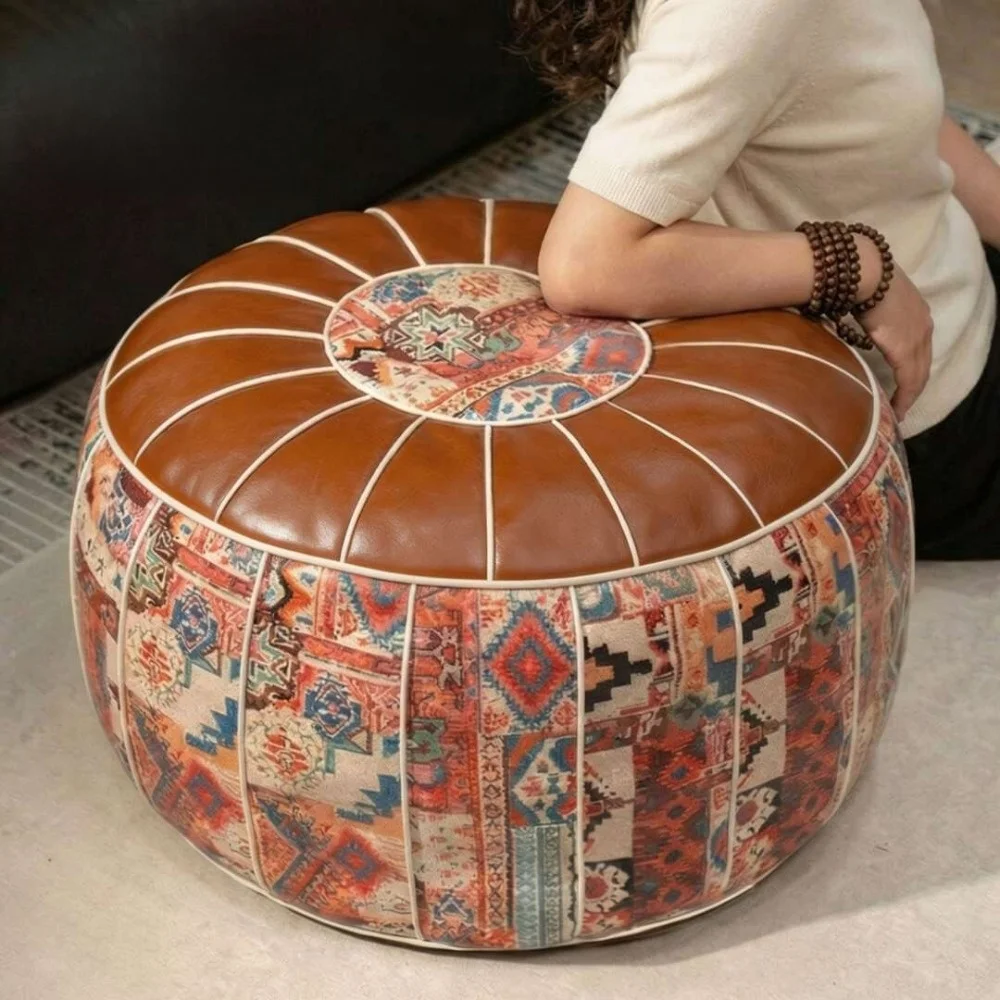 Nouveau pouf ottoman à motif bohème en cuir PU, grand pouf de rangement à ouverture, design remplissable, résistant à l'eau, housse de repose-pieds pour usage domestique