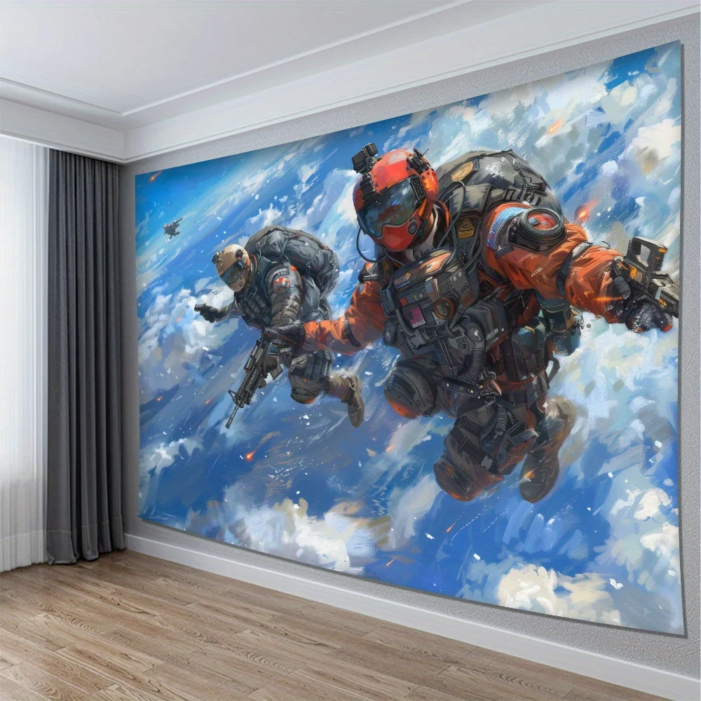 Skydiving Action Tapestry 2D Digital Print Polyester Wall Hanging Living Room Bedroom Office Studio Decor with Hooks