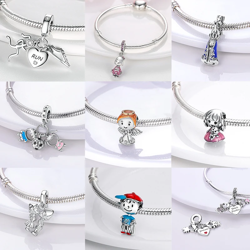 925 Sterling Silber Rosa Ballett-Mädchen Anhänger Junge Mädchen Schwestern Paare Anhänger Passend für Armband DIY Schmuck Original Mode für Frauen – Detail 7