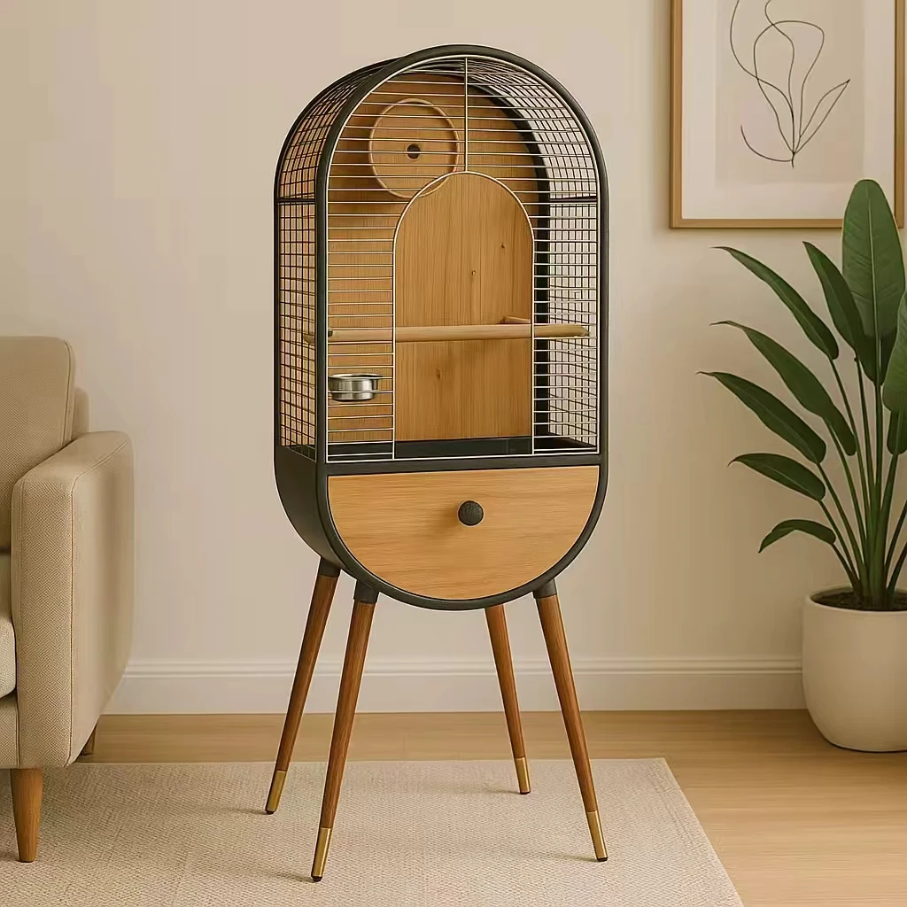 New Arrival Sustainable Premium Stainless Steel Solid Wood Interior Decoration Luxury Villa Feeding Cage