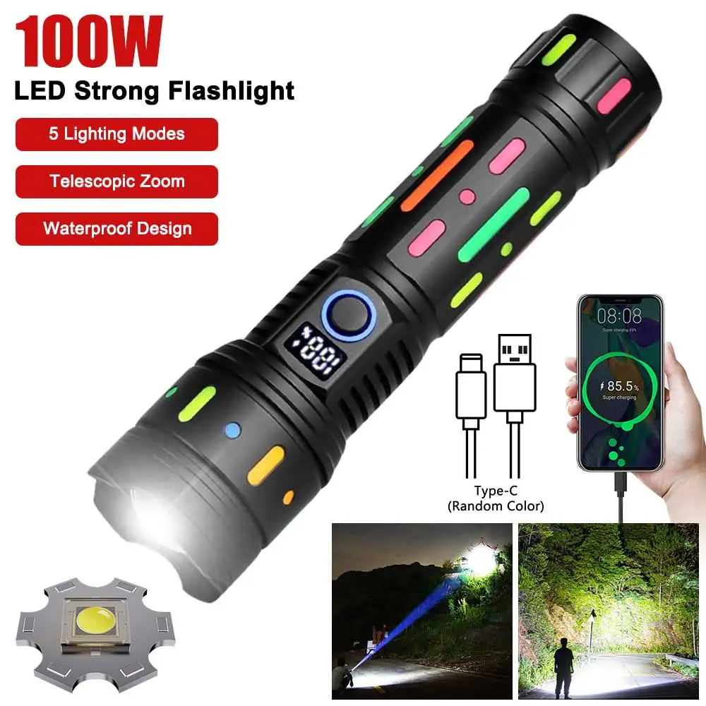 

Powerful Laser Flashlights Telescopic Zoomable Torch Light Portable Tactical 5 Lighting Modes Camping Long Range Flashlight Lamp