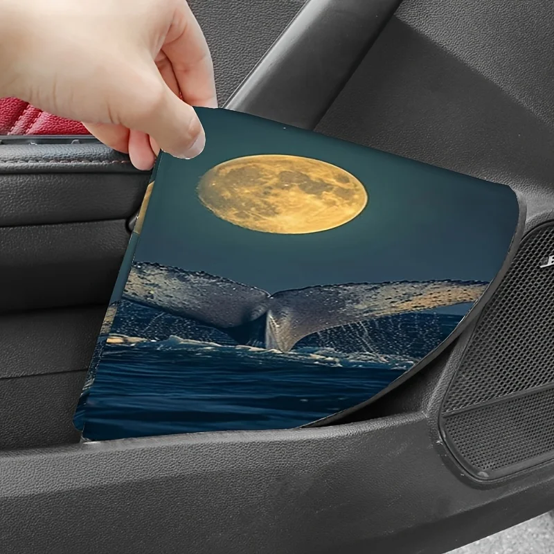 A Moonlight Whale Tail Themed Image, Creatively Designed Sunshade For The Steering Wheel, Enhances The Nighttime Driving Atmosph