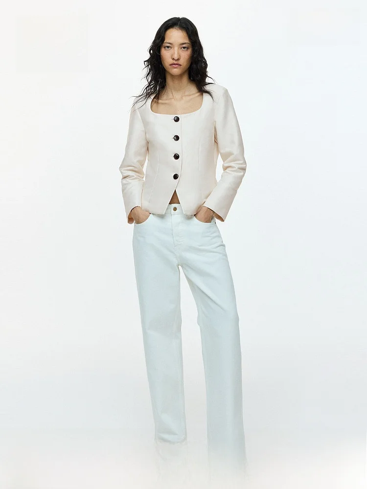 

H&M Spring 2026 Casual Sle Women's Suit Square Collar Leisure Polyester Cotton Blend Daily Wear Faionable Ladies Suit