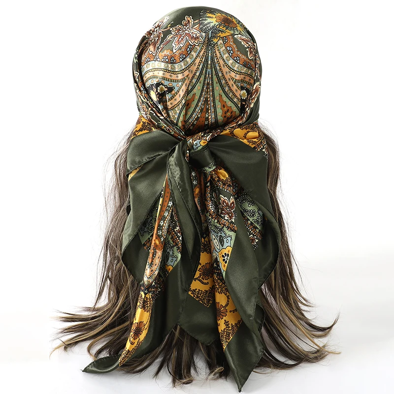 90X90CM Luxury Retro Brand Square Scarf for Women Sunscreen Beach Kerchief Hijab Girl All Seasons Scarves Lady Bandana Headband