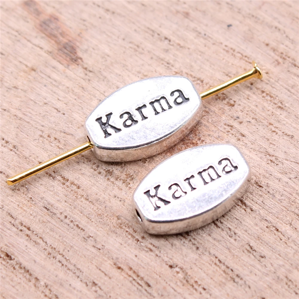 WYSIWYG 10pcs Karma Small Hole Beads Diy Jewelry Findings Accessories Charms Antique Silver Color 8x13mm