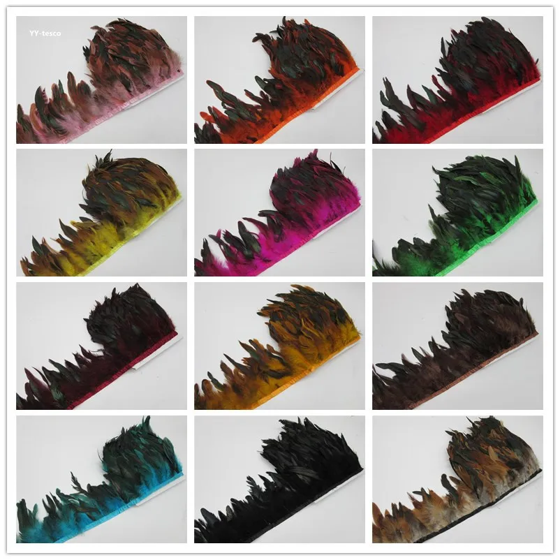 Hot sales 100 Meter Quality Chicken Rooster Tail Feather Trims Ribbons 13-18CM Strip for Dress Skirt Party Clothing Craft Making