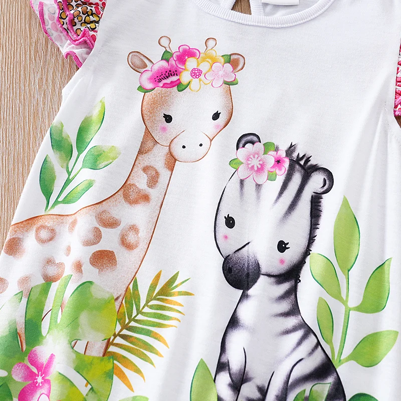 ملابس حديثي الولادة لطيف الكرتون رصدت الغزلان طباعة مريحة لينة فتاة الصيف تحلق كم بذلة الطفل #4