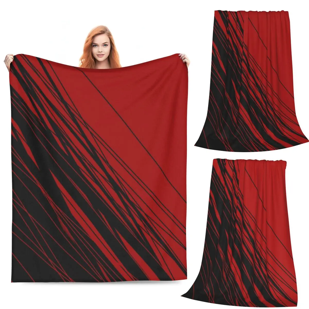 

Red And Black Blankets Fleece Sofa Throw Blanket Multi-function Throw Blankets for Home Bedroom Travel Throws Bedspread Quilt