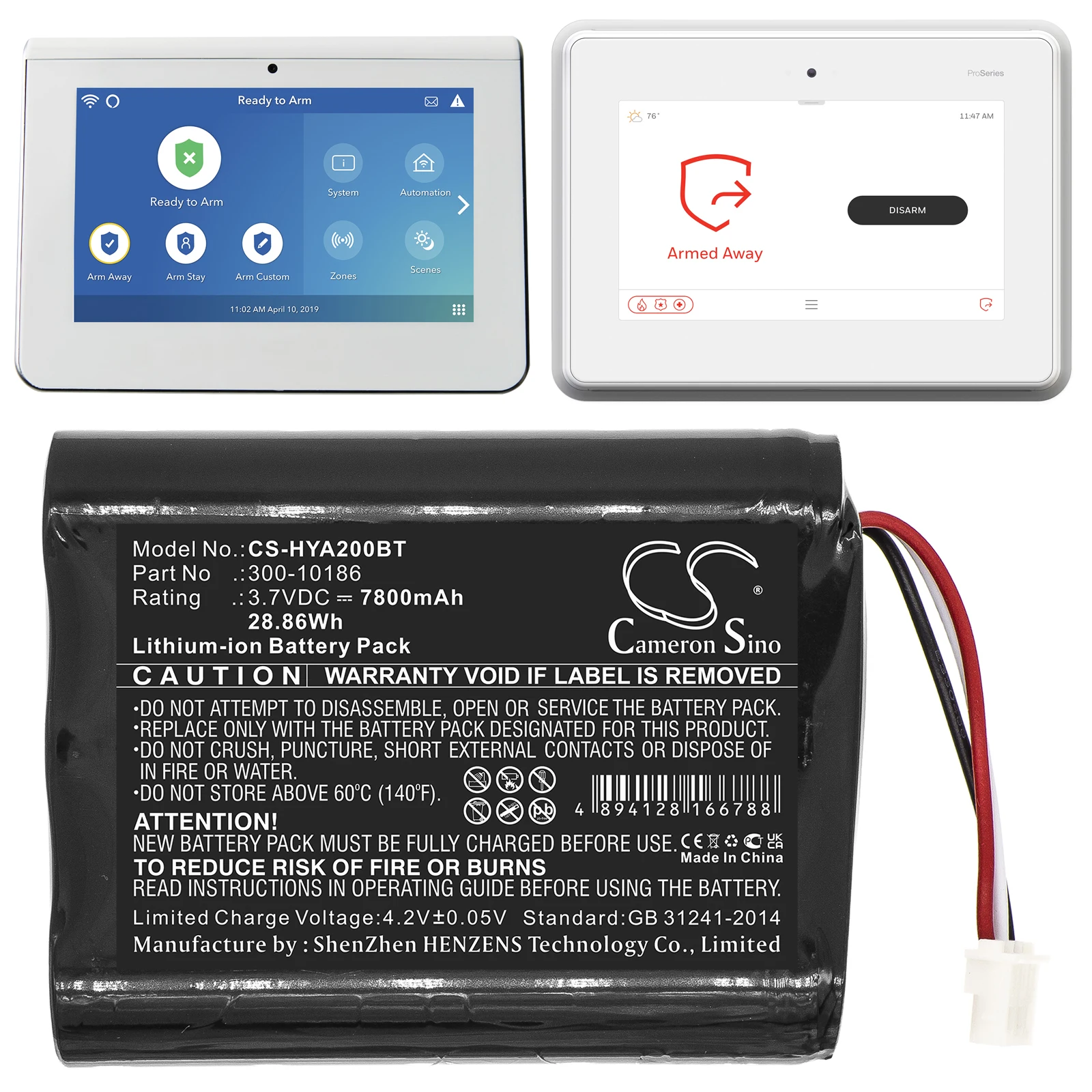 battery Cameron Sino Alarm System 3.7V 7800mAh for Honeywell  Pro 7 AI05-2 AIO7-1 AIO7-2 ADT  Command Smart Security Panel ADT7A