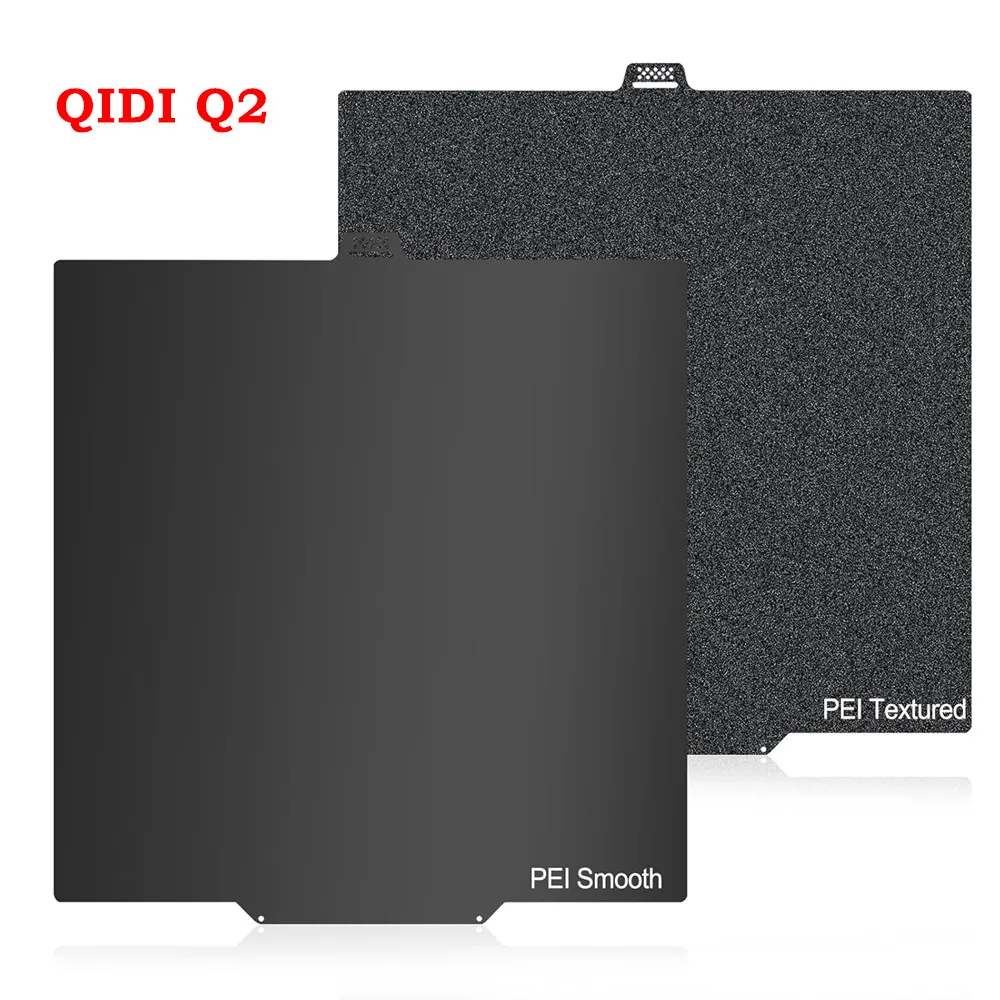 

Двусторонняя печатная пластина PEI 280x280 мм черного цвета для QIDI Q2: гладкая PEI + текстурированная PEI, пружинящая стальная пластина для термостола, с сильной адгезией